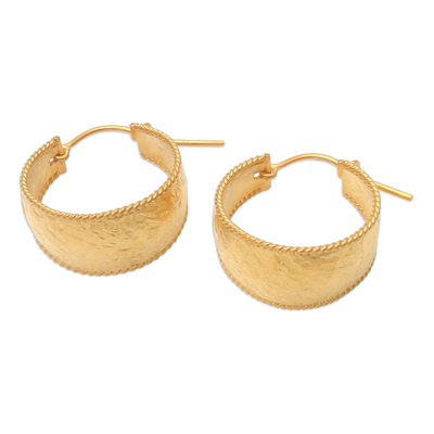 Gold-plated hoop earrings, 'Good Spirit in Gold' - Hand Crafted Gold-Plated Hoop Earrings