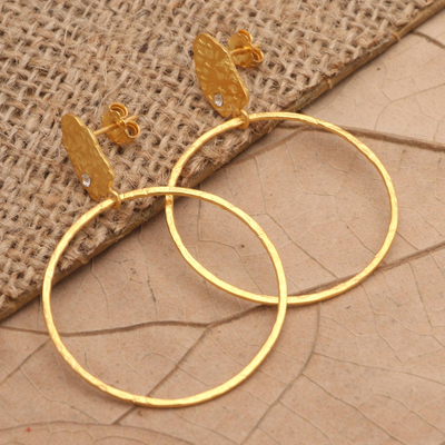 Gold-plated cubic zirconia dangle earrings, 'Euphoria in Gold' - Gold-Plated Cubic Zirconia Dangle Earrings