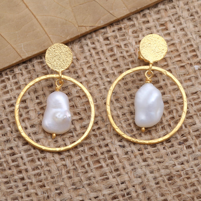 Gold-plated cultured pearl dangle earrings, Charmed Sea in Gold