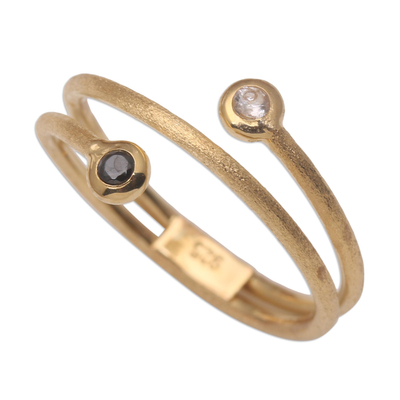 Gold plated wrap ring, 'Light to Dark' - 14K Gold Plated Wrap Ring with Cubic Zirconia and Crystal