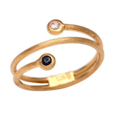 Gold plated wrap ring, 'Light to Dark' - 14K Gold Plated Wrap Ring with Cubic Zirconia and Crystal