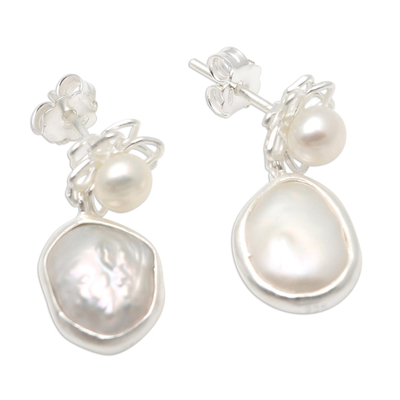 Zuchtperlen-Ohrringe, 'Ocean Beauty in Silber' - Sterling Silber und Zuchtperle Ohrringe baumeln