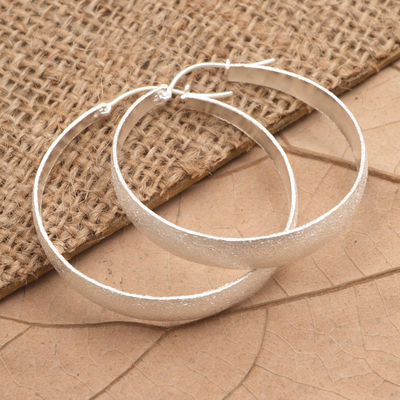 Sterling silver hoop earrings, 'Perfect Copy in Silver' - Artisan Crafted Sterling Silver Hoop Earrings