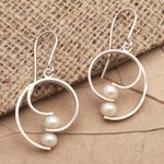 Cultured pearl dangle earrings, 'Beach Style' - Sterling Silver and Cultured Pearl Earrings from Bali