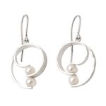 Cultured pearl dangle earrings, 'Beach Style' - Sterling Silver and Cultured Pearl Earrings from Bali