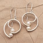 Cultured pearl dangle earrings, 'Beach Style' - Sterling Silver and Cultured Pearl Earrings from Bali