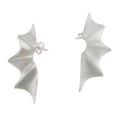 Tropfenohrringe aus Sterlingsilber, 'Bat Wings' (Fledermausflügel) - Mattierte Sterling Silber Tropfen Ohrringe