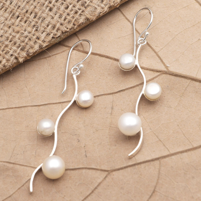 Aretes colgantes de perlas cultivadas - Aretes colgantes de perlas cultivadas hechos a mano artesanalmente
