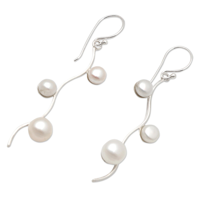 Cultured pearl dangle earrings, 'Glowing Grapes' - Artisan Crafted Cultured Pearl Dangle Earrings