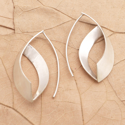Sterling silver drop earrings, 'Modern Woman' - Hand Made Sterling Silver Drop Earrings