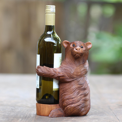 Portabotellas de madera para vino - Soporte de vino de oso polar de madera de suar hecho a mano