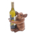 Wood wine bottle holder, 'Baby Pig Hug' - Hand Made Suar Wood Pig Wine Holder thumbail
