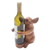 Wood wine bottle holder, 'Baby Pig Hug' - Hand Made Suar Wood Pig Wine Holder (image 2b) thumbail
