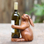 Wood wine bottle holder, 'Bunny Hug' - Hand Crafted Suar Wood Rabbit Wine Holder (image 2) thumbail