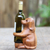 Wood wine bottle holder, 'Puppy Hug' - Handcrafted Suar Wood Dog Wine Holder (image 2b) thumbail