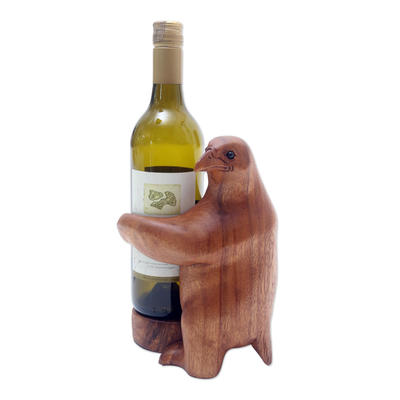 Artisan Made Suar Wood Bird Wine Holder