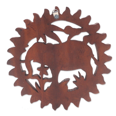 Panel en relieve de madera - Panel de relieve de elefante de madera de suar tallado a mano