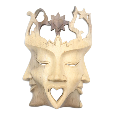 Wood mask, 'Brahman' - Hand Carved Hibiscus Wood Mask