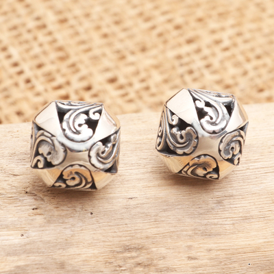 Sterling silver button earrings, 'Umbrella Shade' - Hand Made Sterling Silver Button Earrings