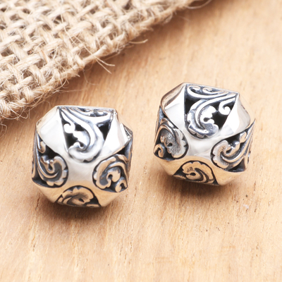 Sterling silver button earrings, 'Umbrella Shade' - Hand Made Sterling Silver Button Earrings