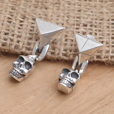 Ohrhänger aus Sterlingsilber - Handgefertigte Totenkopf-Ohrringe aus Sterlingsilber
