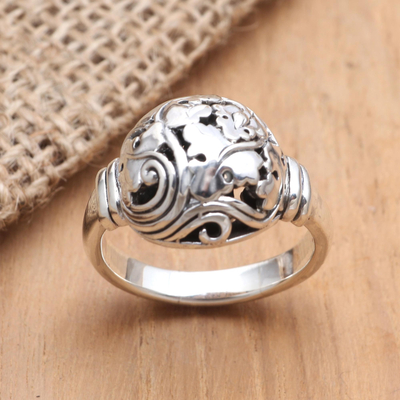 Sterling silver cocktail ring, 'Traditional Leaves' - Artisan Crafted Sterling Silver Cocktail Ring