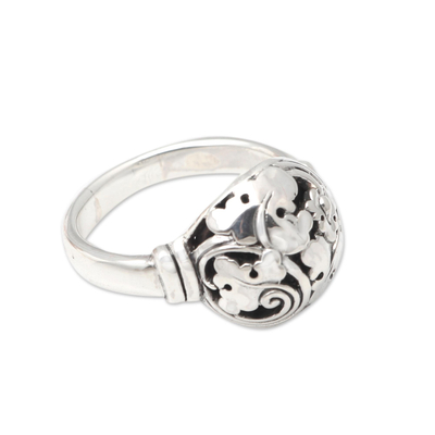 Sterling silver cocktail ring, 'Traditional Leaves' - Artisan Crafted Sterling Silver Cocktail Ring
