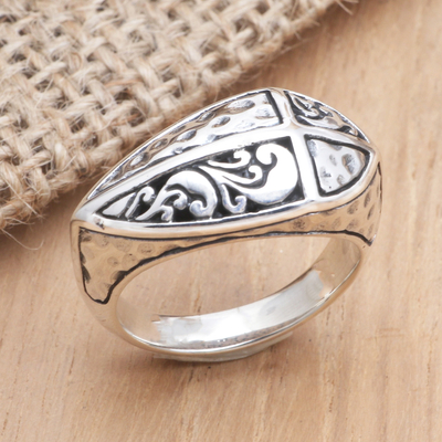 Sterling silver cocktail ring, 'Redemption Cross' - Handcrafted Sterling Silver Cocktail Ring