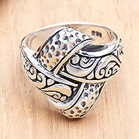 Artisan Crafted Sterling Silver Cocktail Ring,'Woven Illusion'