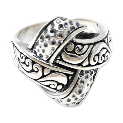Sterling silver cocktail ring, 'Woven Illusion' - Artisan Crafted Sterling Silver Cocktail Ring