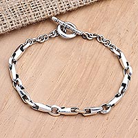 Sterling silver link bracelet, 'Life is Beautiful' - Balinese Sterling Silver Link Bracelet
