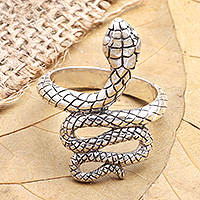 Sterling silver cocktail ring, 'Rattlesnake Roll' - Sterling Silver Snake-Motif Cocktail Ring