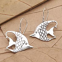 Sterling silver dangle earrings, 'Moorish Fish' - Hand Made Sterling Silver Fish Dangle Earrings