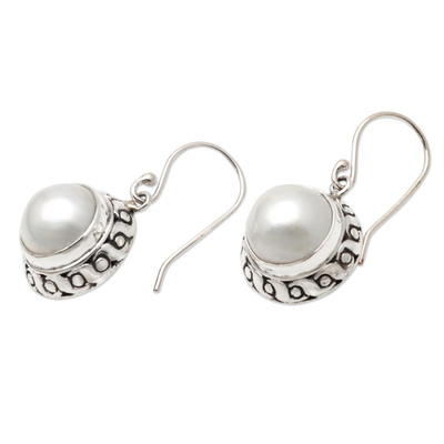 Cultured pearl earrings, 'White Sea' - Cultured Pearl and Sterling Silver Dangle Earrings