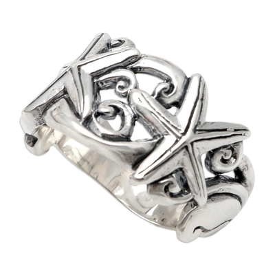 Sterling silver band ring, 'You're a Star' - Sterling Silver Starfish Band Ring