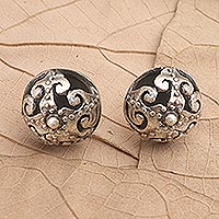 Sterling silver button earrings, 'Balinese Button'