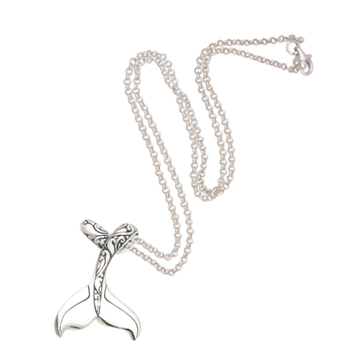 Collar colgante de plata esterlina - Collar con colgante de cola de ballena en plata de primera ley