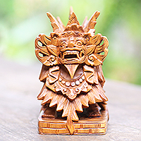 Wood sculpture, 'Religious Barong' - Hand Carved Suar Wood Barong Sculpture