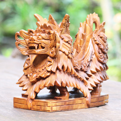 Escultura de madera - Escultura barong de madera de suar tallada a mano
