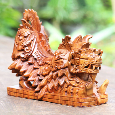 Holzskulptur - Kunsthandwerklich gefertigte Barong-Skulptur aus Suar-Holz