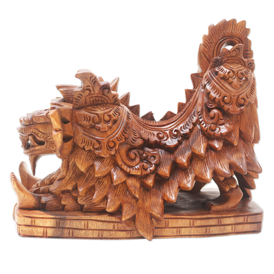 Holzskulptur - Kunsthandwerklich gefertigte Barong-Skulptur aus Suar-Holz