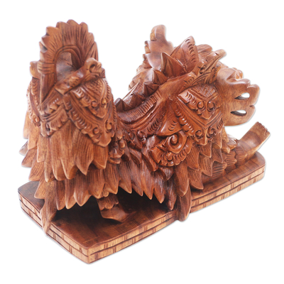 Escultura de madera - Escultura de barong de madera de suar hecha a mano artesanalmente