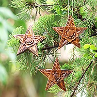 Wood ornaments, Star Blooms (set of 3)