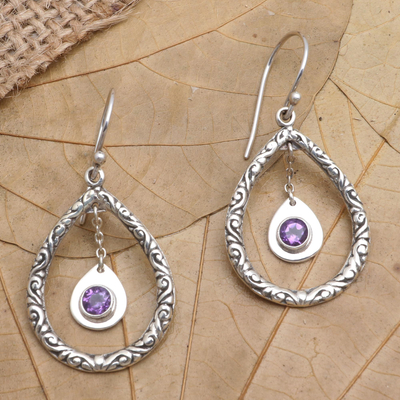 Amethyst dangle earrings, 'Purple Inside' - Amethyst and Sterling Silver Dangle Earrings