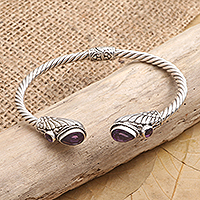 Amethyst cuff bracelet, 'Royal Wings' - Handmade Amethyst and Sterling Silver Cuff Bracelet