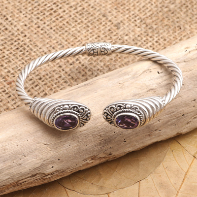Amethyst cuff bracelet, 'Purple Loop' - Amethyst and Sterling Silver Cuff Bracelet