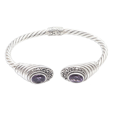 Amethyst cuff bracelet, 'Purple Loop' - Amethyst and Sterling Silver Cuff Bracelet