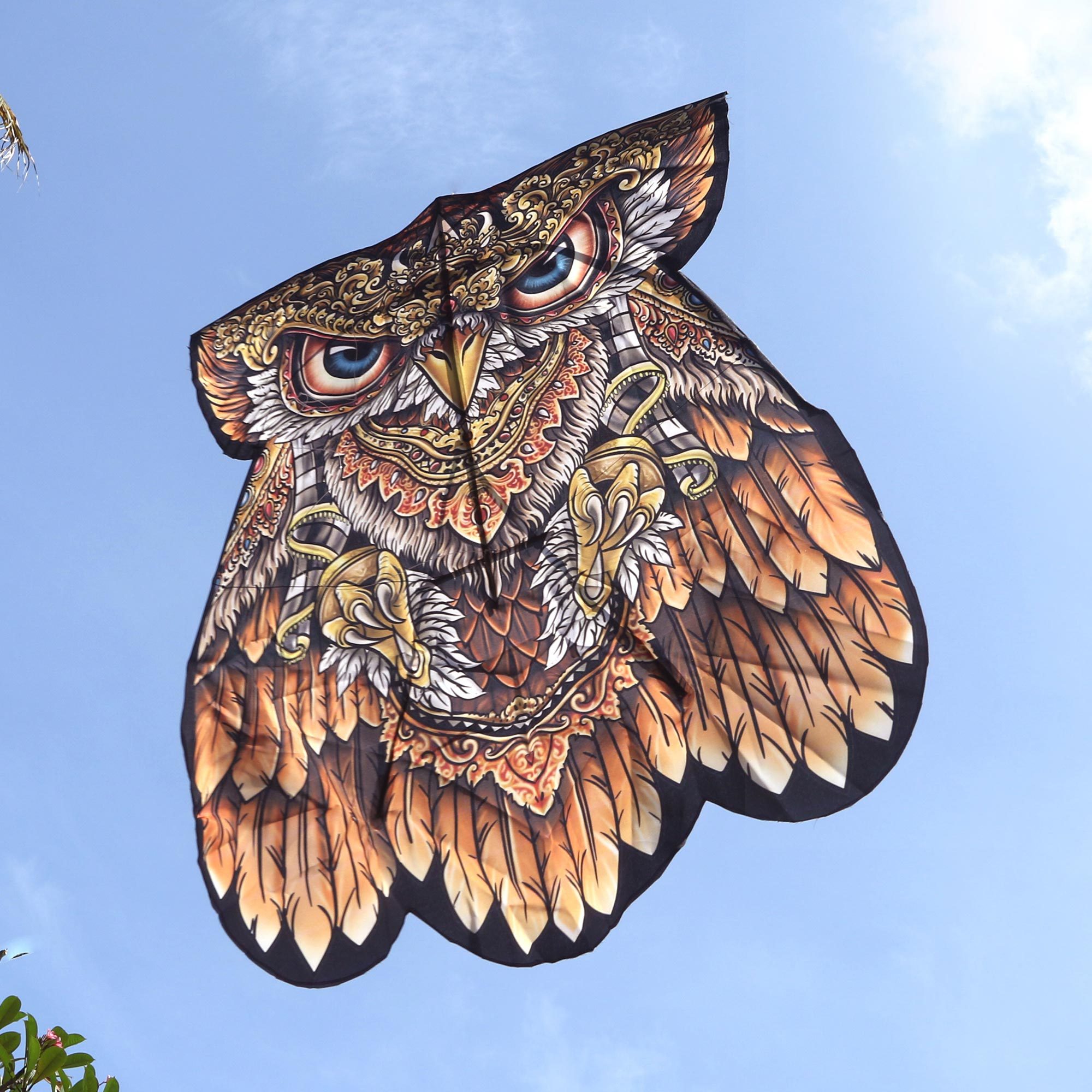 HandPainted Nylon Owl Kite Windy Day in Brown NOVICA