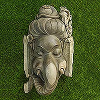 Wood mask, 'Ganesha's Hermitage' - Ganesha-Themed Hibiscus Wood Wall Mask