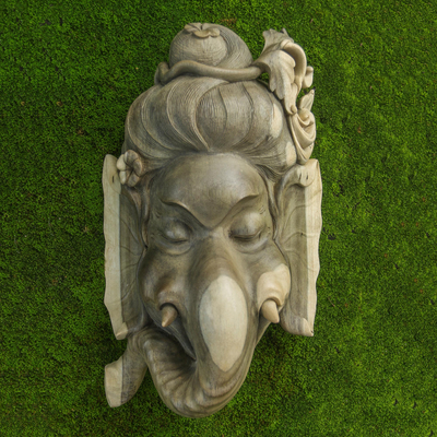 Máscara de madera - Máscara de pared de madera de hibisco con temática de Ganesha